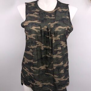 Lucky and Blessed sleeveless green camo hi lo tank